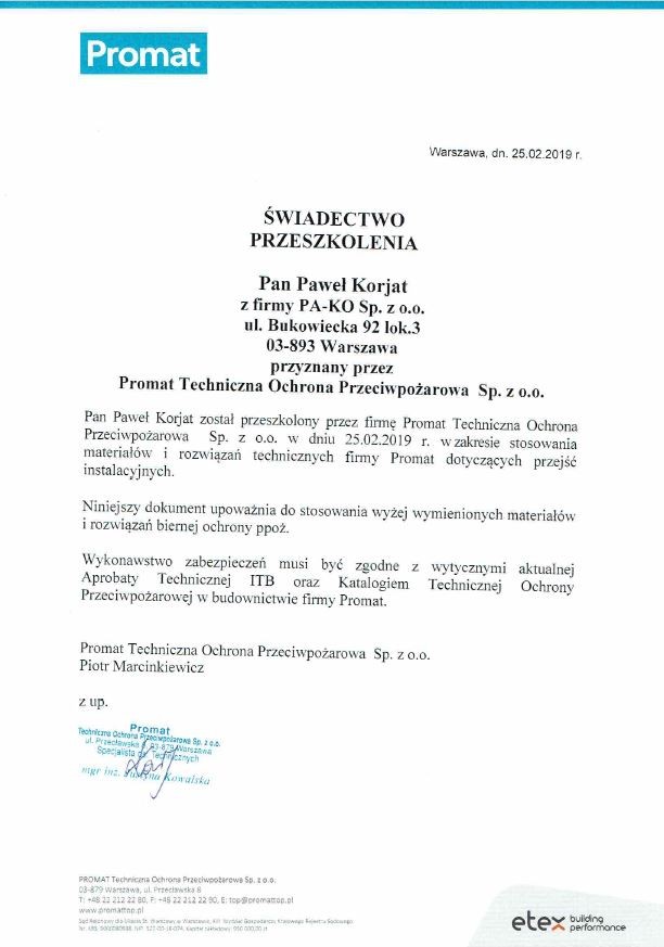 PROMAT - zabezpieczenia przeciwpożarowe